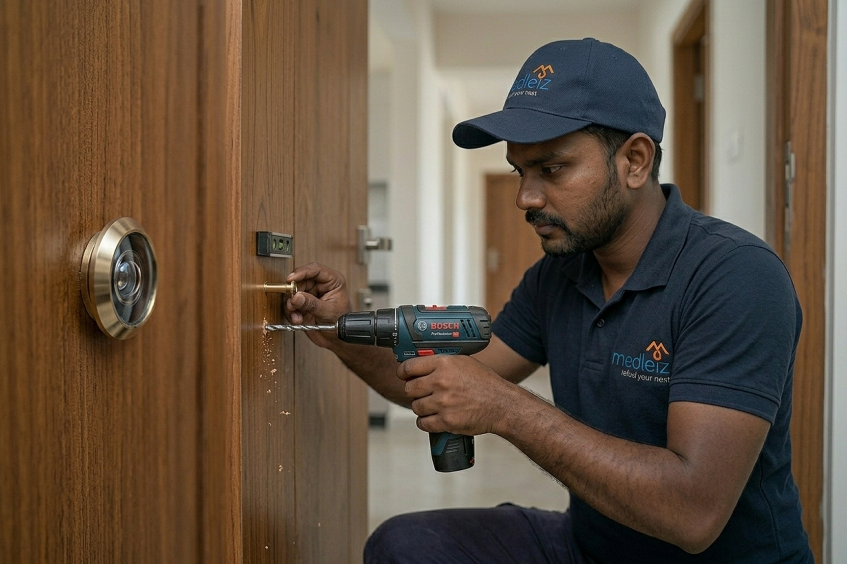Door eye piece fixing work