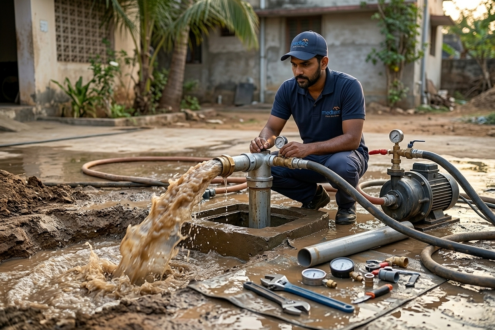 Borewell flushing work