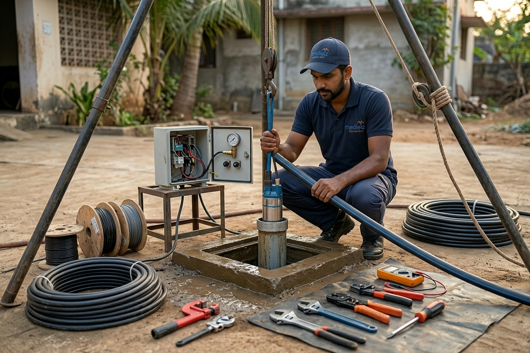 Borewell motor fixing works