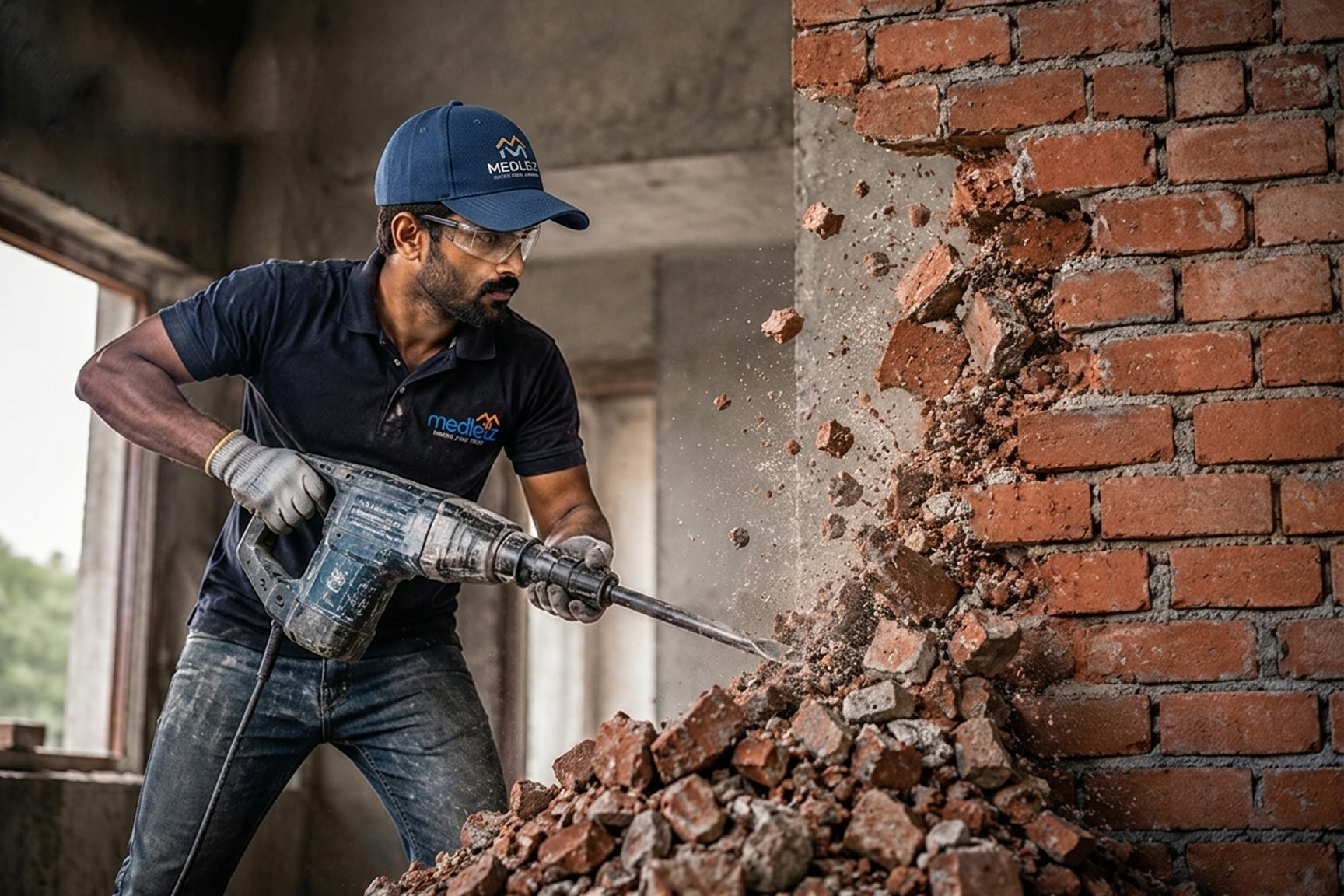Brick wall demolishing work